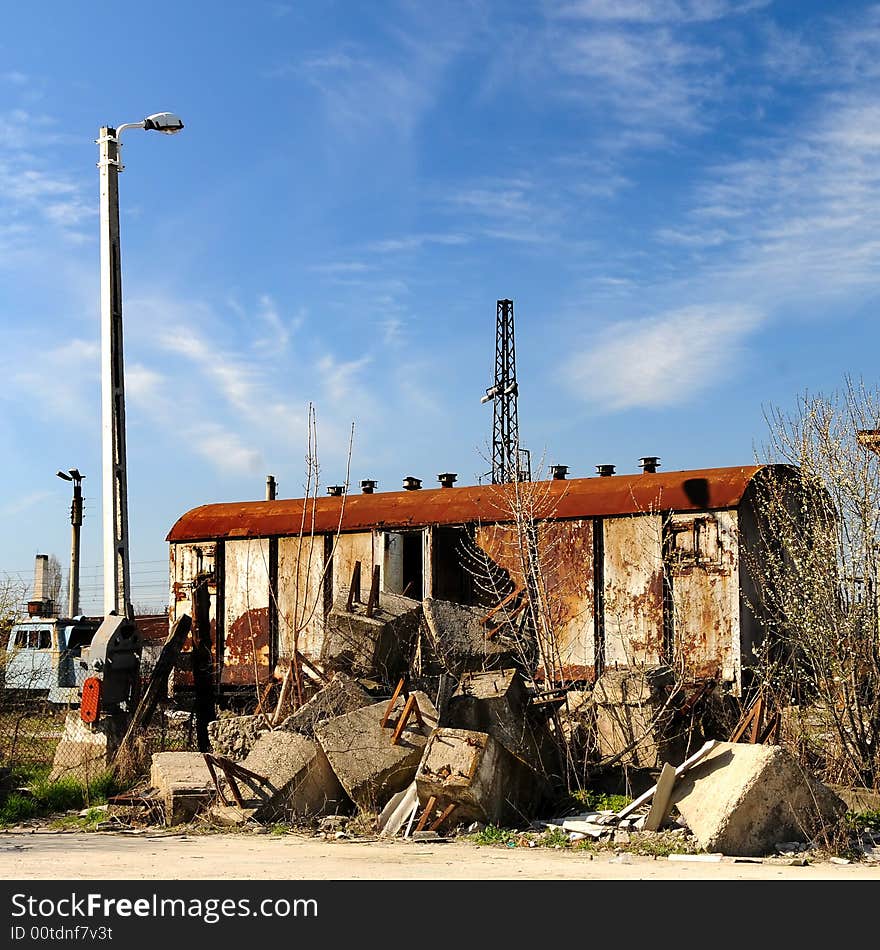 A view with abandoned old rusty train cars