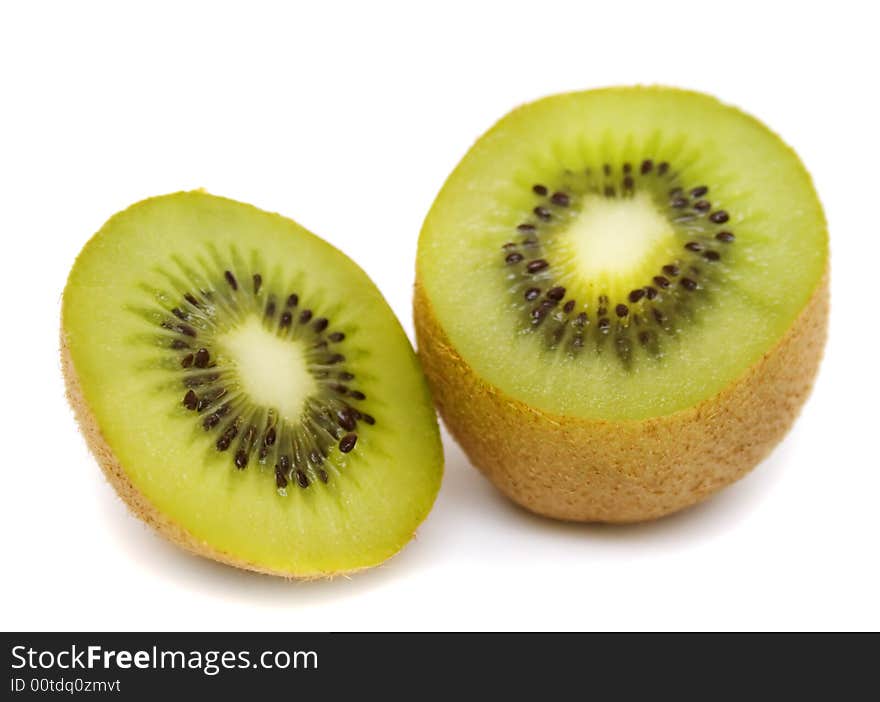 Fresh kiwi slices on white