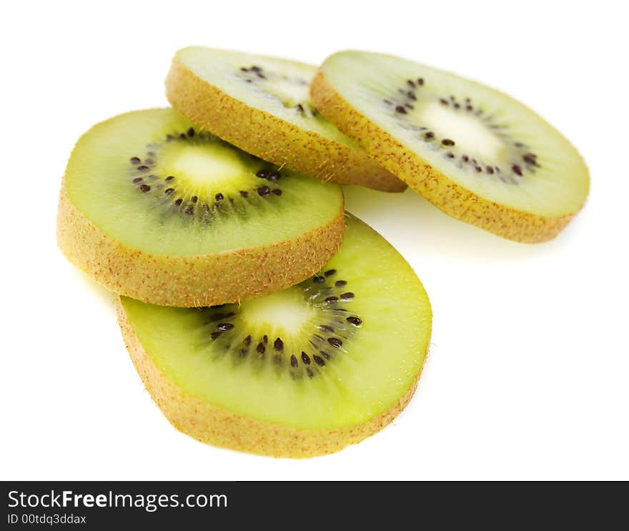 Fresh Kiwi Slices On White