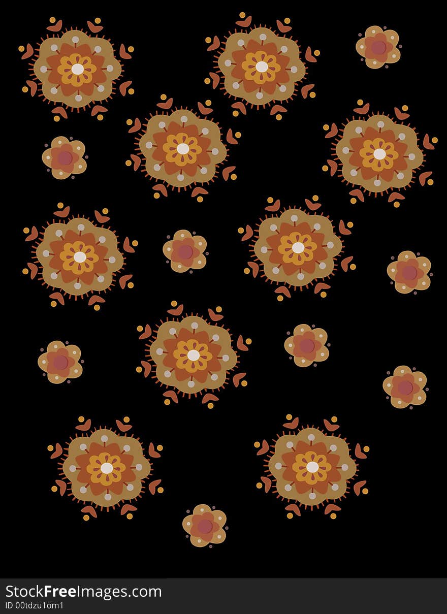 An illustration of vintage style flowers on a black background. An illustration of vintage style flowers on a black background