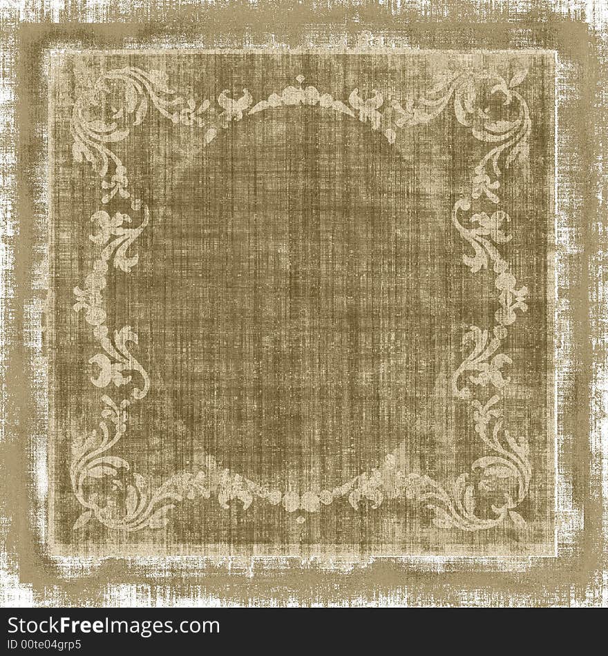 Decorative old-fashioned oval vintage retro cloth background design with ornate floral elements border on a grunge fabric in sepia brown tones. Decorative old-fashioned oval vintage retro cloth background design with ornate floral elements border on a grunge fabric in sepia brown tones