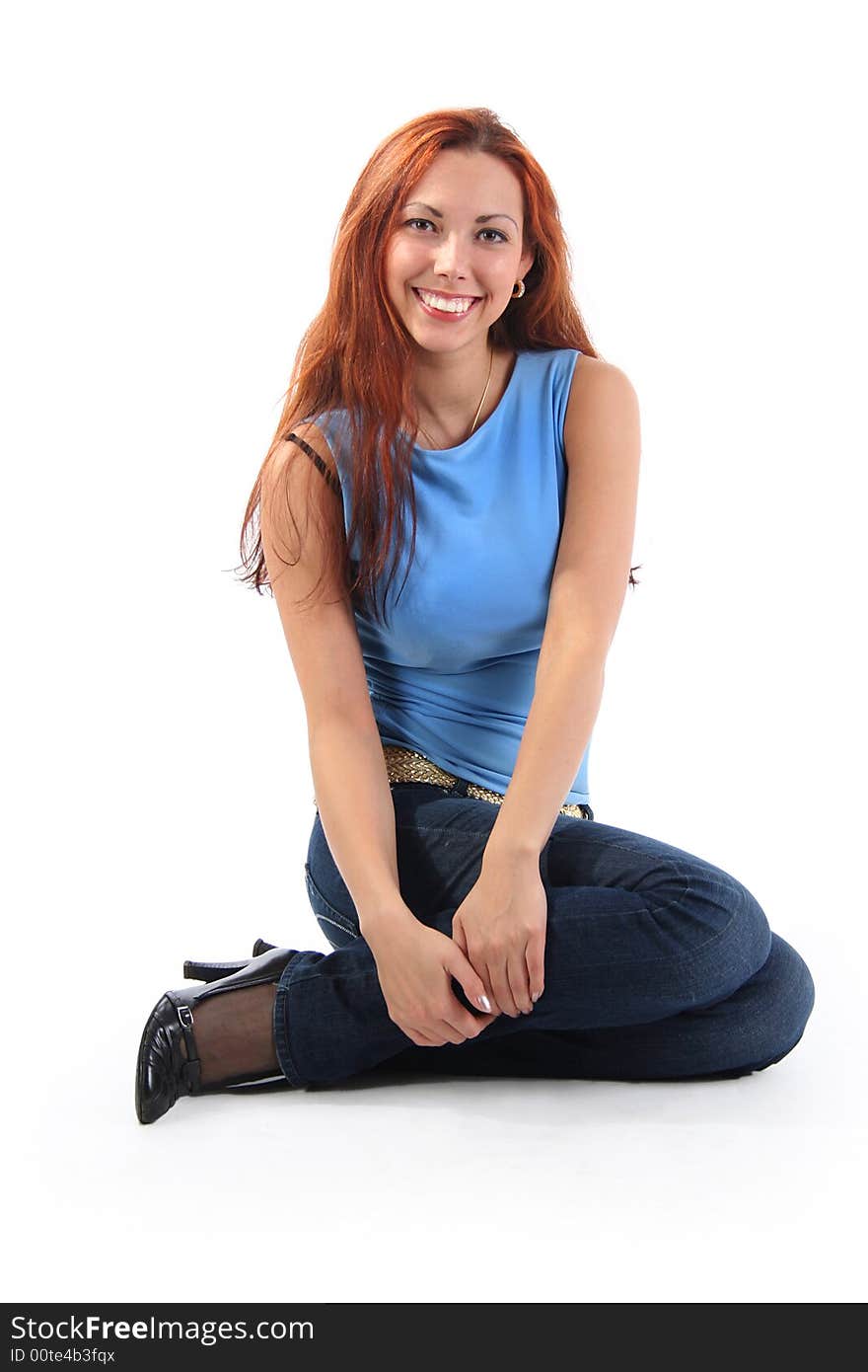 Young long-haired girl in studio