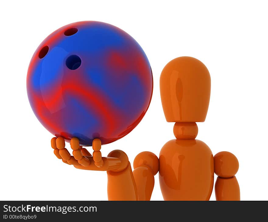 Orange mannequin with bowling ball. Isolated. Orange mannequin with bowling ball. Isolated.