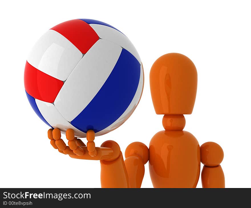 Orange mannequin with volleyball ball. Isolated. Orange mannequin with volleyball ball. Isolated.