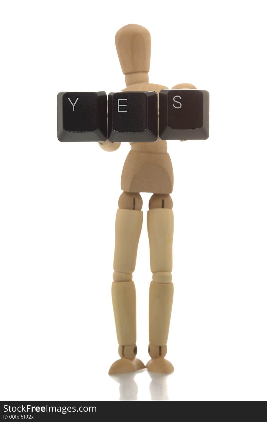 Manikin showing YES keys. Message concept.