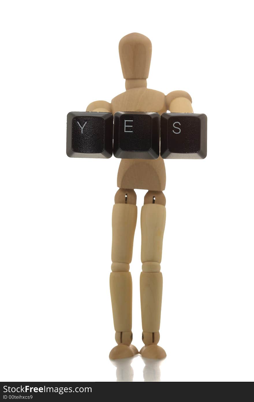 Manikin showing YES keys. Message concept.