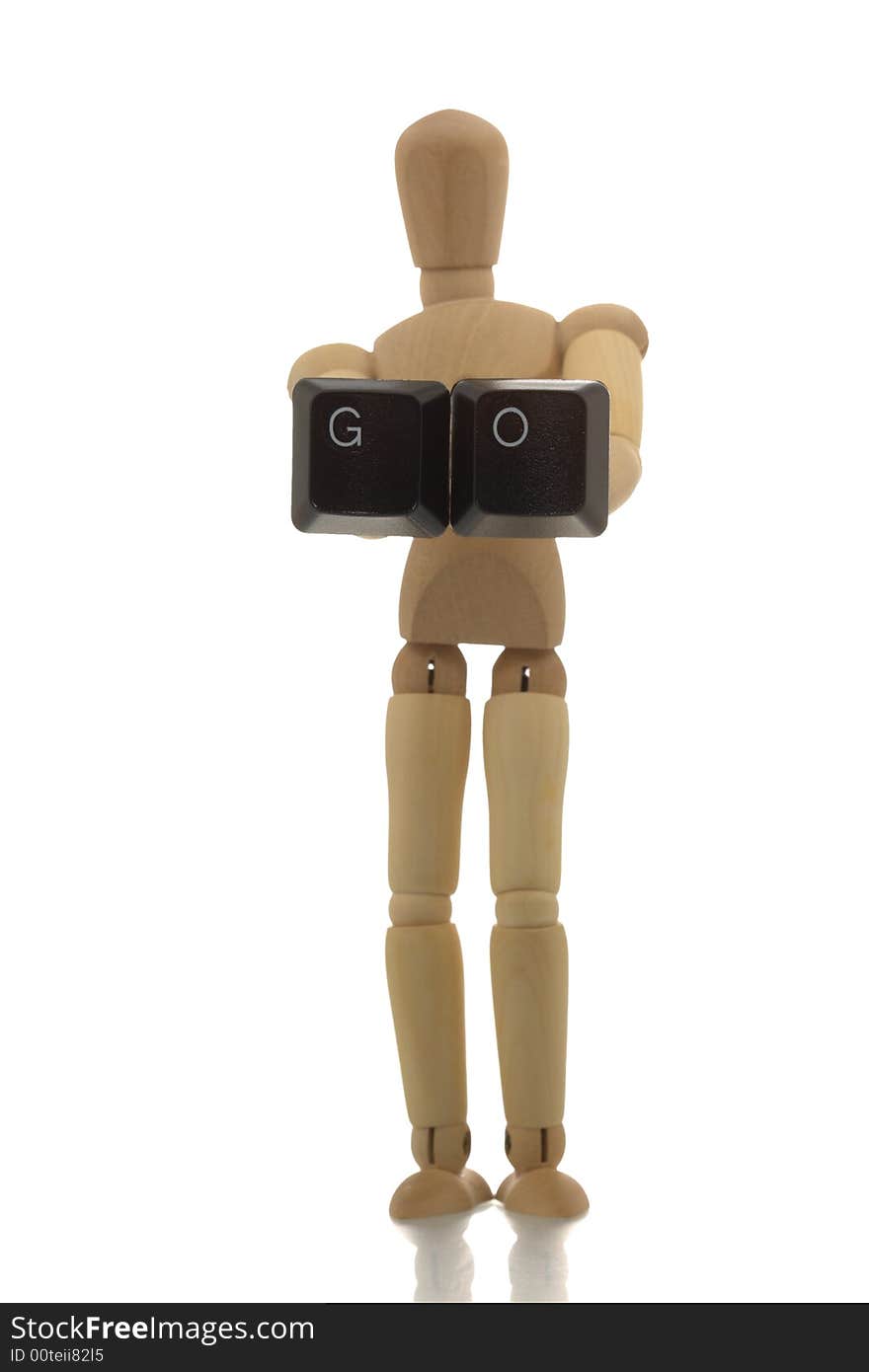 Manikin showing GO keys. Message concept.