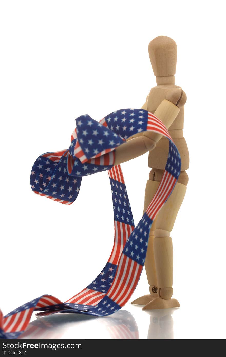 Manikin hands tied with us banner tape