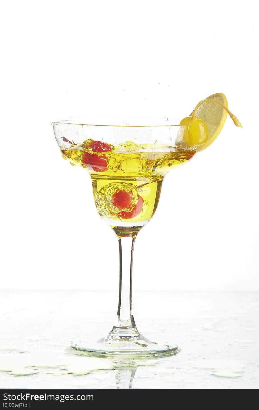 Still life with glass with drink on the white background