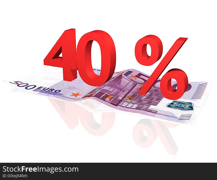 3d rendered 40 % percentage on euro banknote