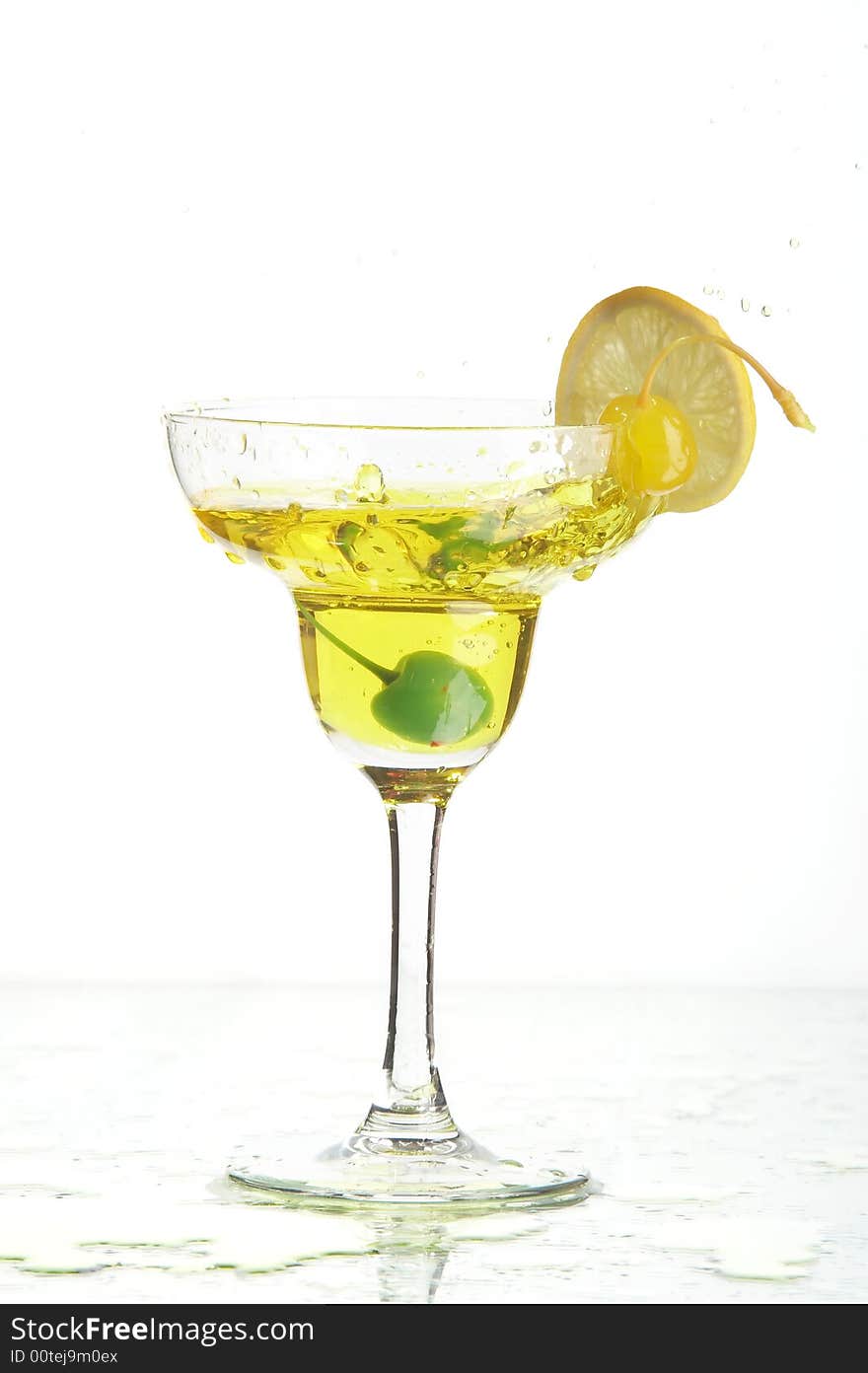 Still life with glass with drink on the white background