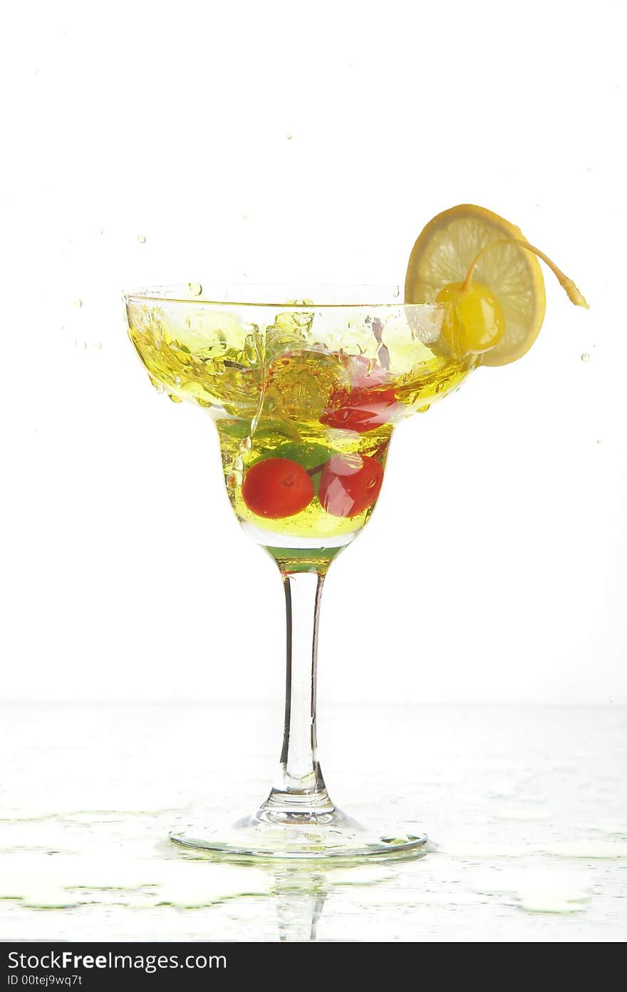 Still life with glass with drink on the white background