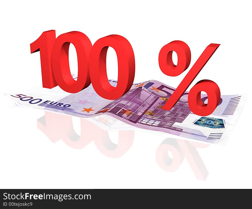 3d rendered percentage on euro banknote