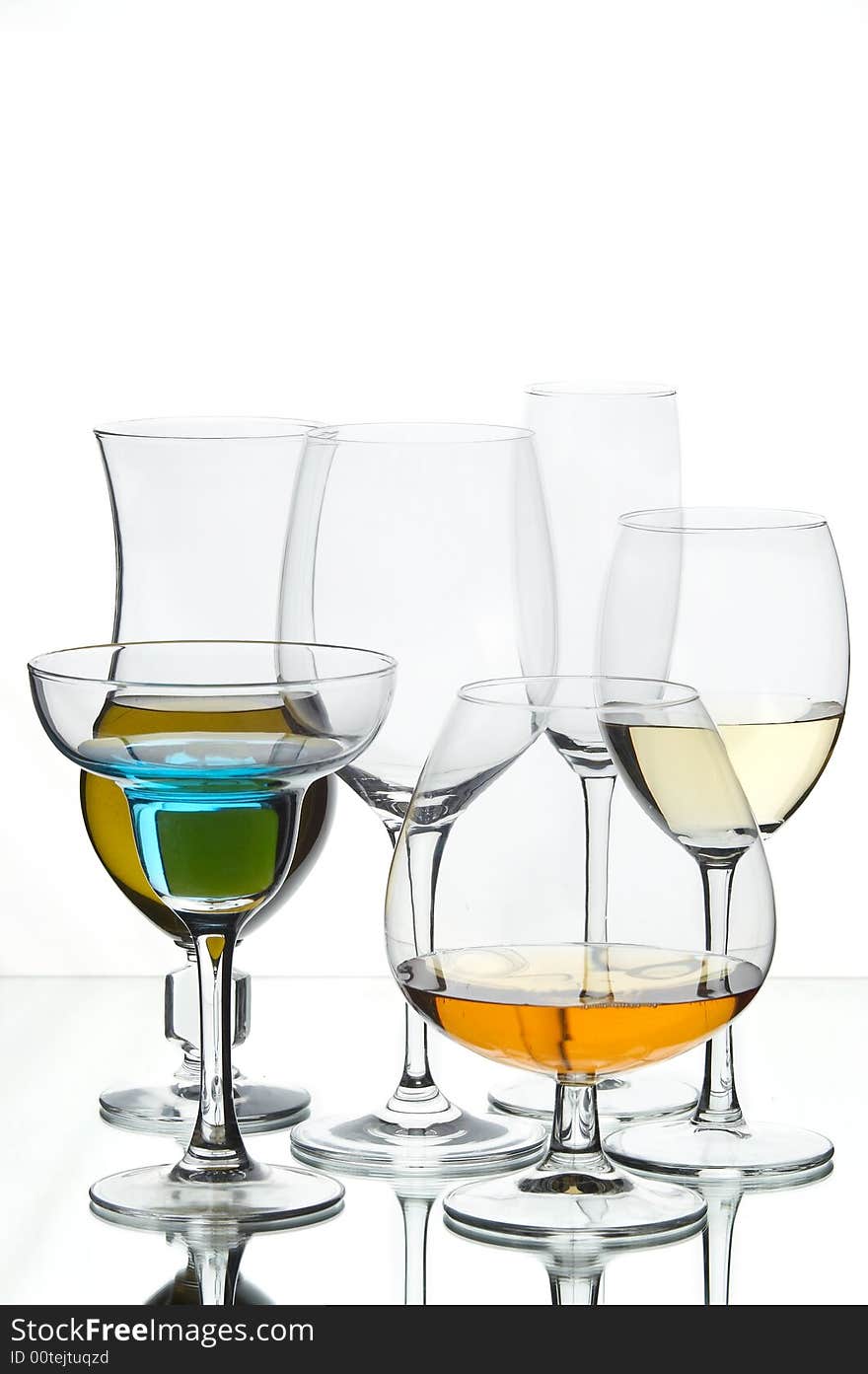 Still life with glasses with drink on the white background