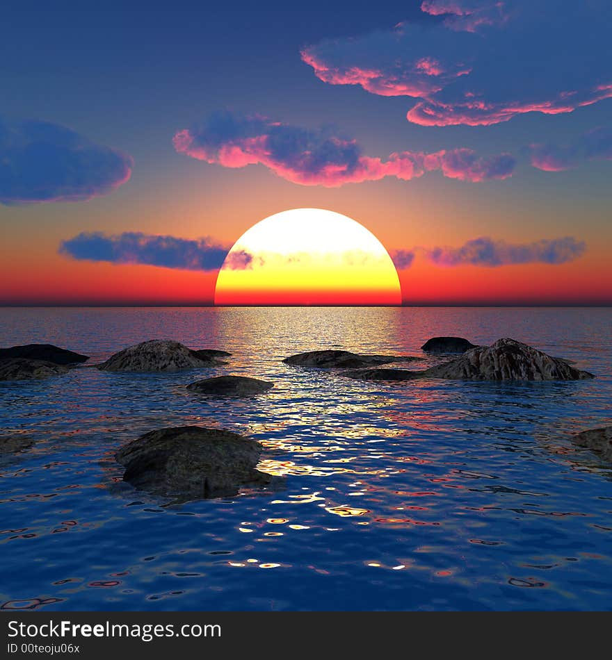 Beautiful sea and sky at sunset - digital artwork. Beautiful sea and sky at sunset - digital artwork