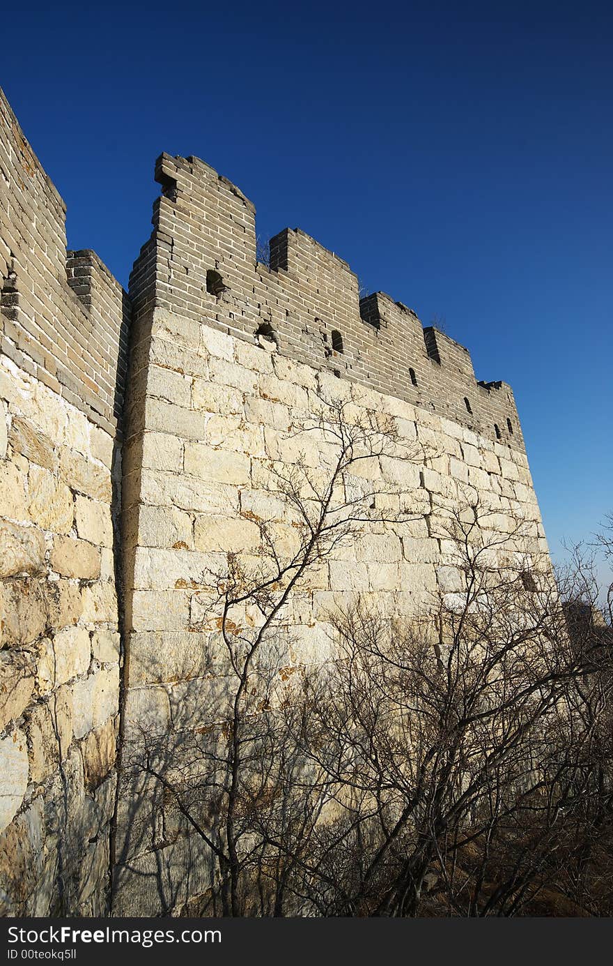 Dilapidated,the Great Wall,blue sky,tree,mountain. Dilapidated,the Great Wall,blue sky,tree,mountain