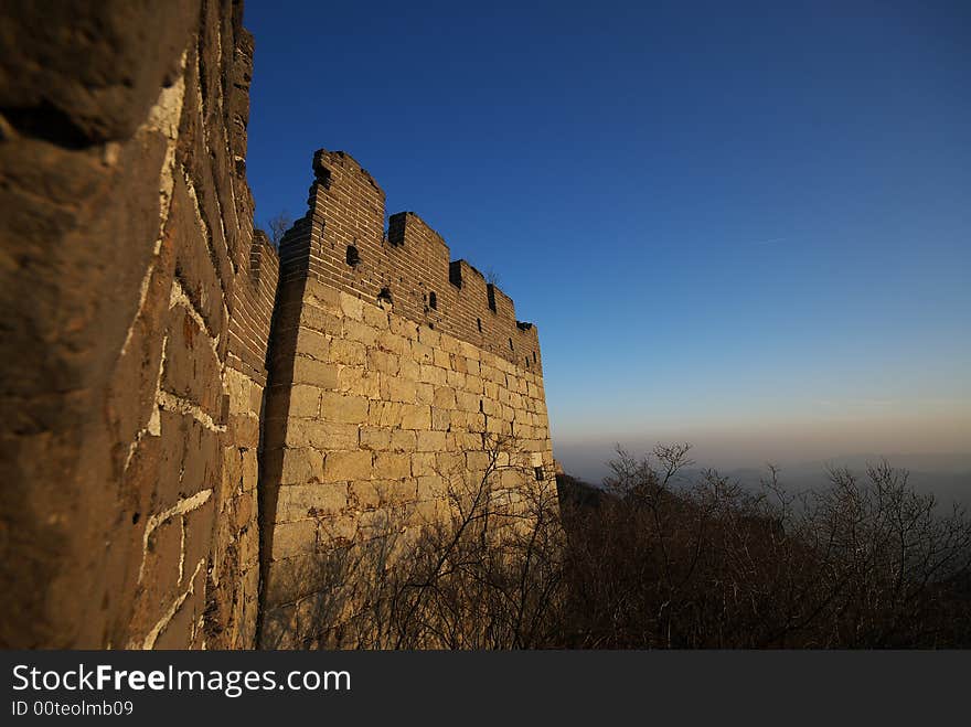 Dilapidated,the Great Wall,blue sky,tree,mountain. Dilapidated,the Great Wall,blue sky,tree,mountain