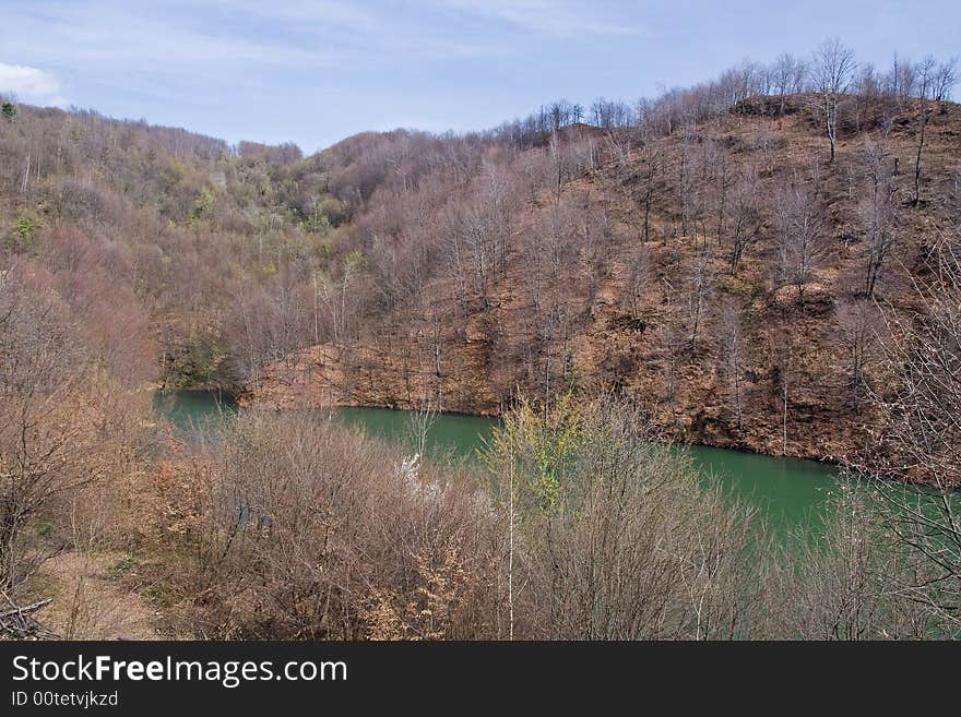 Green water lake seen from the hill