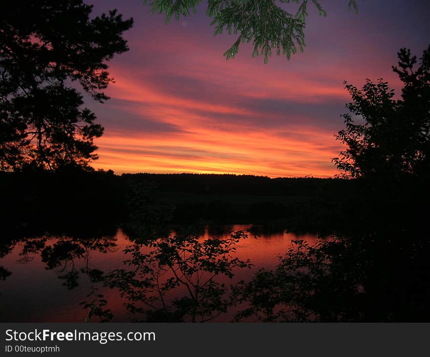 Russia, central bar, night on the river Oke