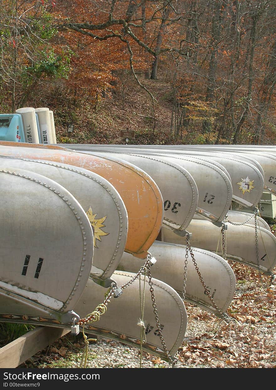 Canoes set out to dry at a Lake- Ohio. Canoes set out to dry at a Lake- Ohio