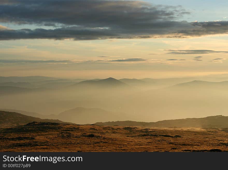 Sunset over a mountain top. Sunset over a mountain top.