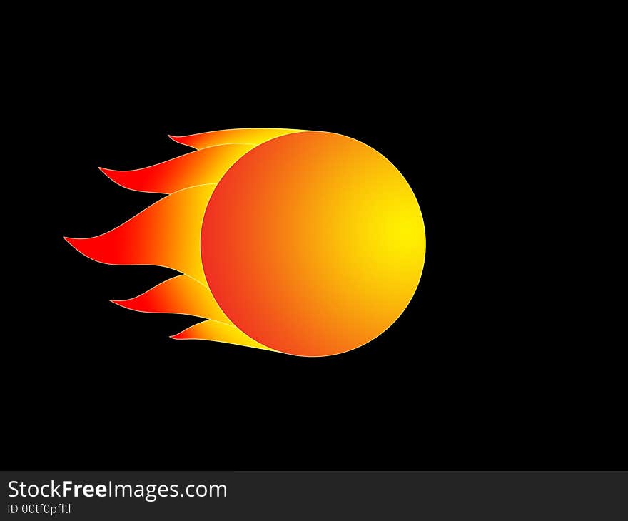 Red-yellow sphere and flame on a black background. Red-yellow sphere and flame on a black background