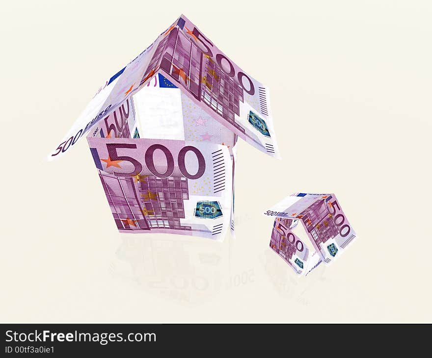 Money houses made from 500 euro banknotes