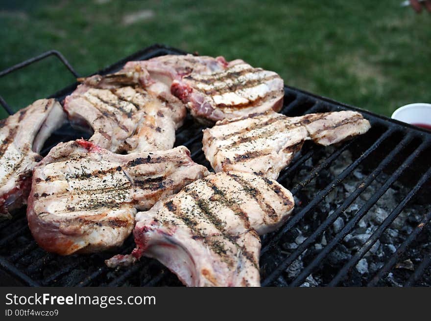 Meat on a barbeque in a sunny day