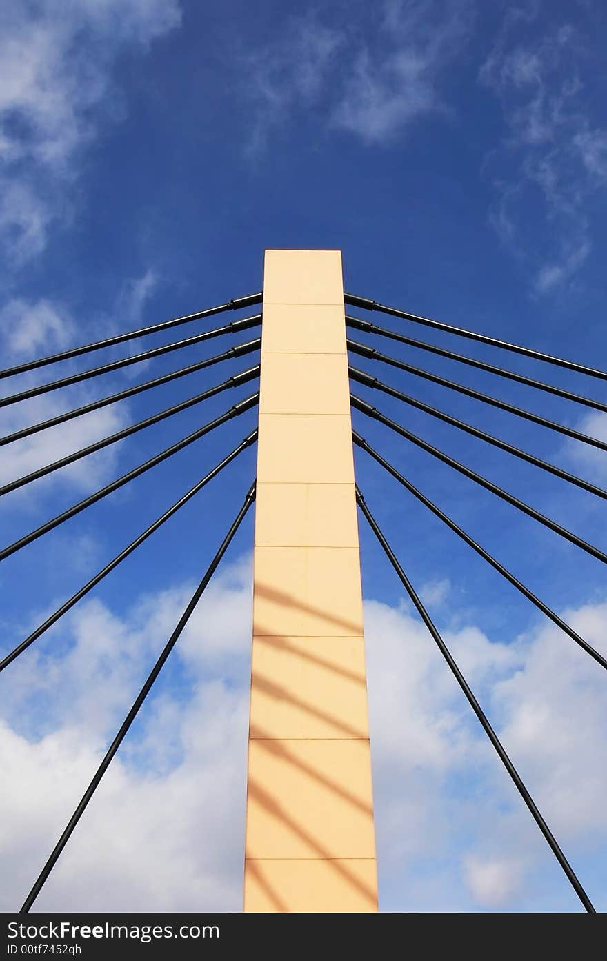 Part of modern, suspension bridge in Wroclaw (Poland).