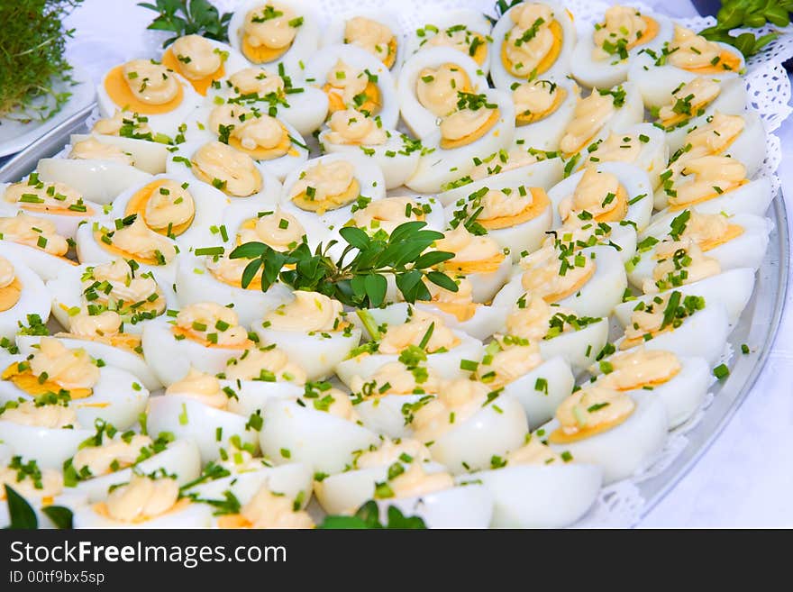 Food plate with eggs with mayonnaise