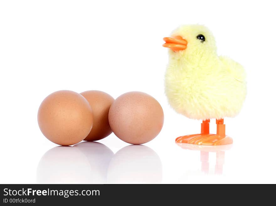 Little Yellow Chick And Three Eggs