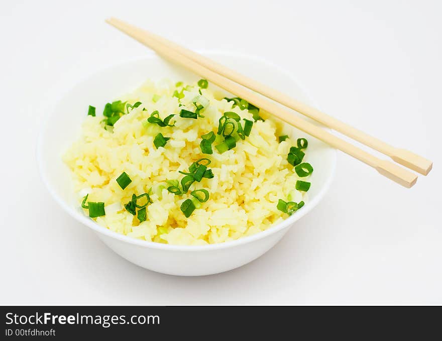 Rice in bowl. Close up shot.