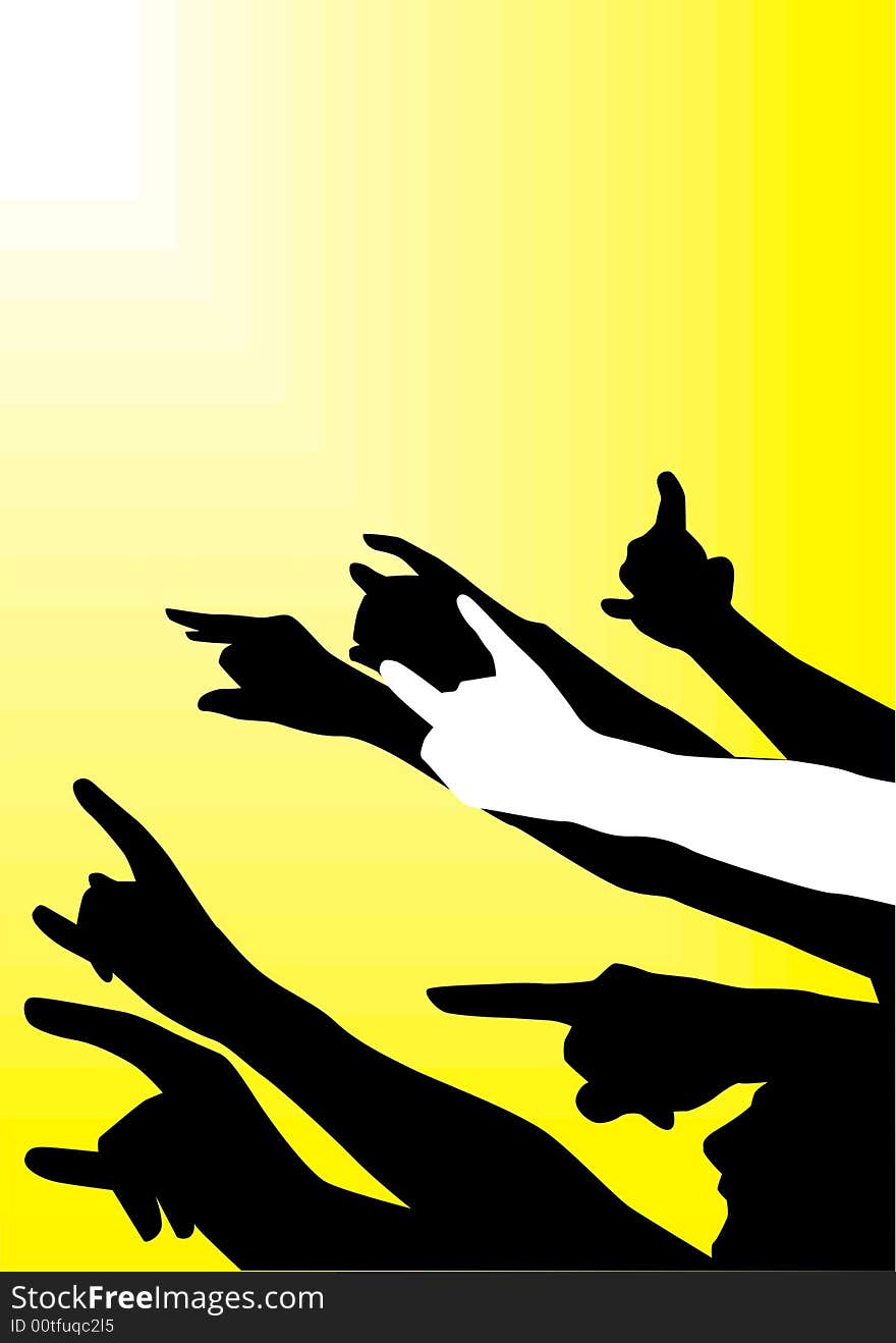 Silhouettes of hands of spectators on a yellow background