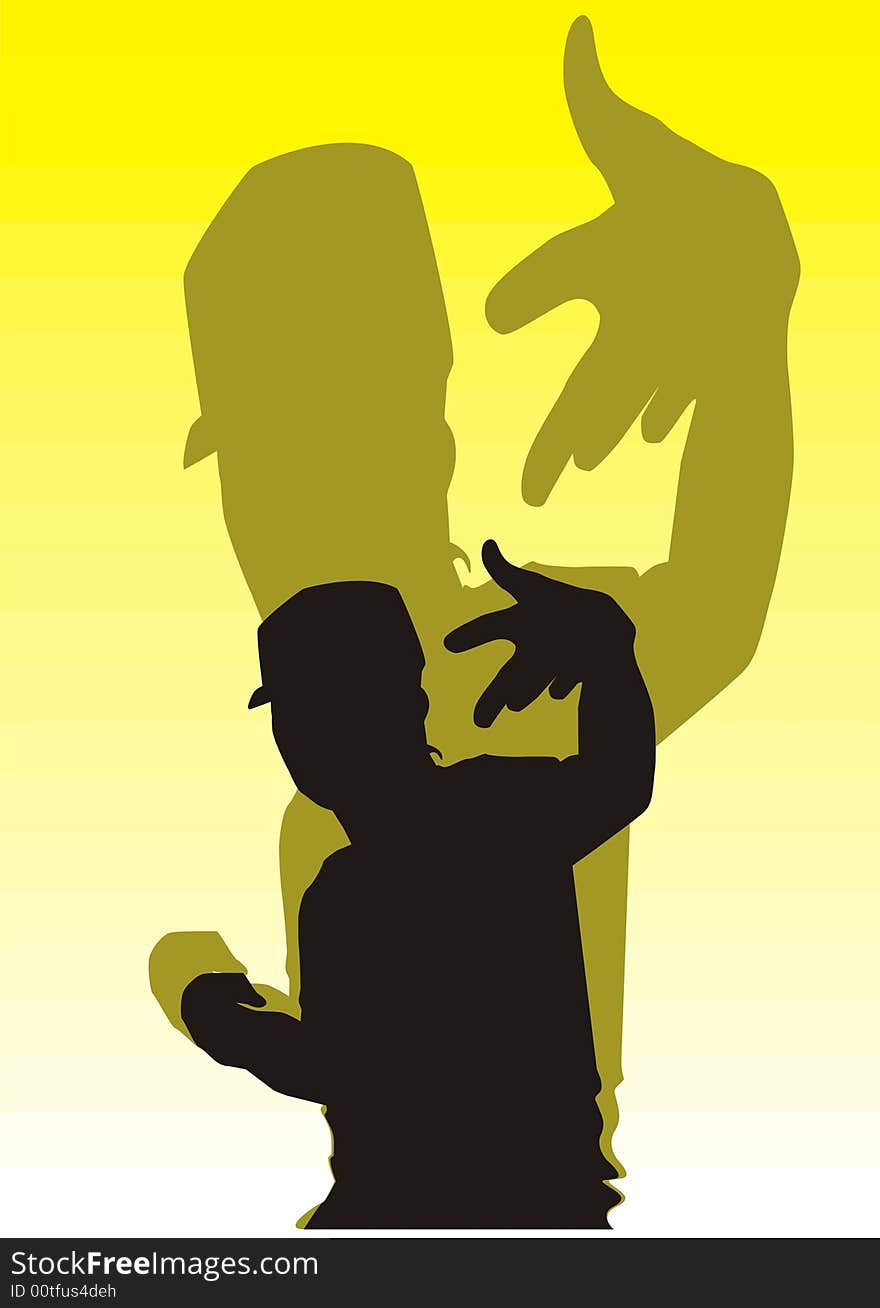 Black silhouette young man on a yellow background. Black silhouette young man on a yellow background