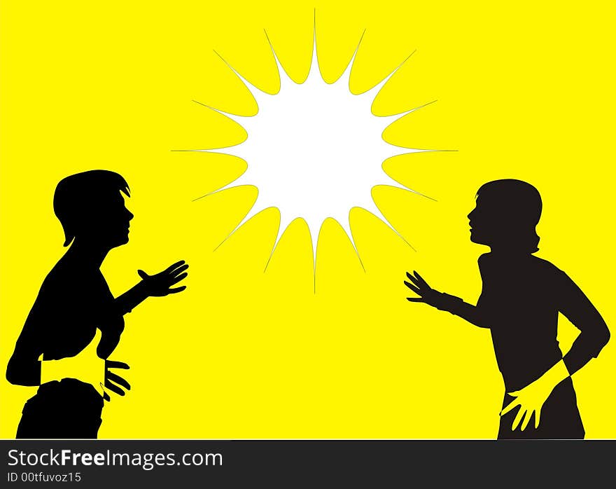 Silhouettes of two women on a yellow background