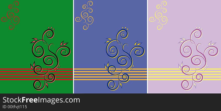 Three variants of a pattern of different colour on a original background