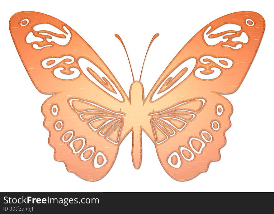 Light orange and yellow butterfly on white background. Light orange and yellow butterfly on white background.