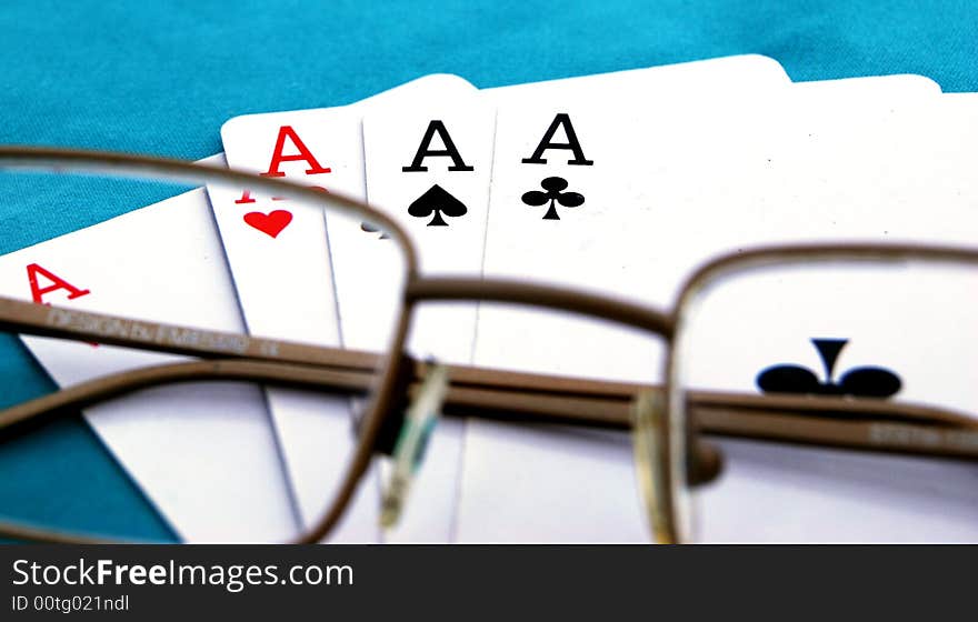 The foto of cards on green background