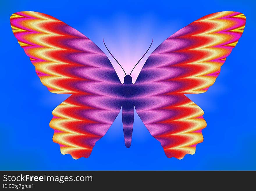 Ornamental butterfly on blue background. Ornamental butterfly on blue background.