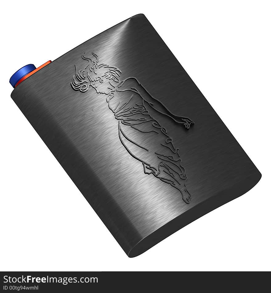 Flask with the image of the girl isolated on the white background