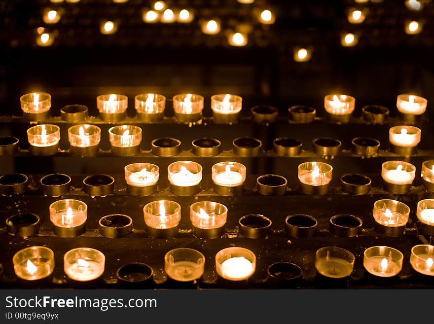 Burning candles in the church