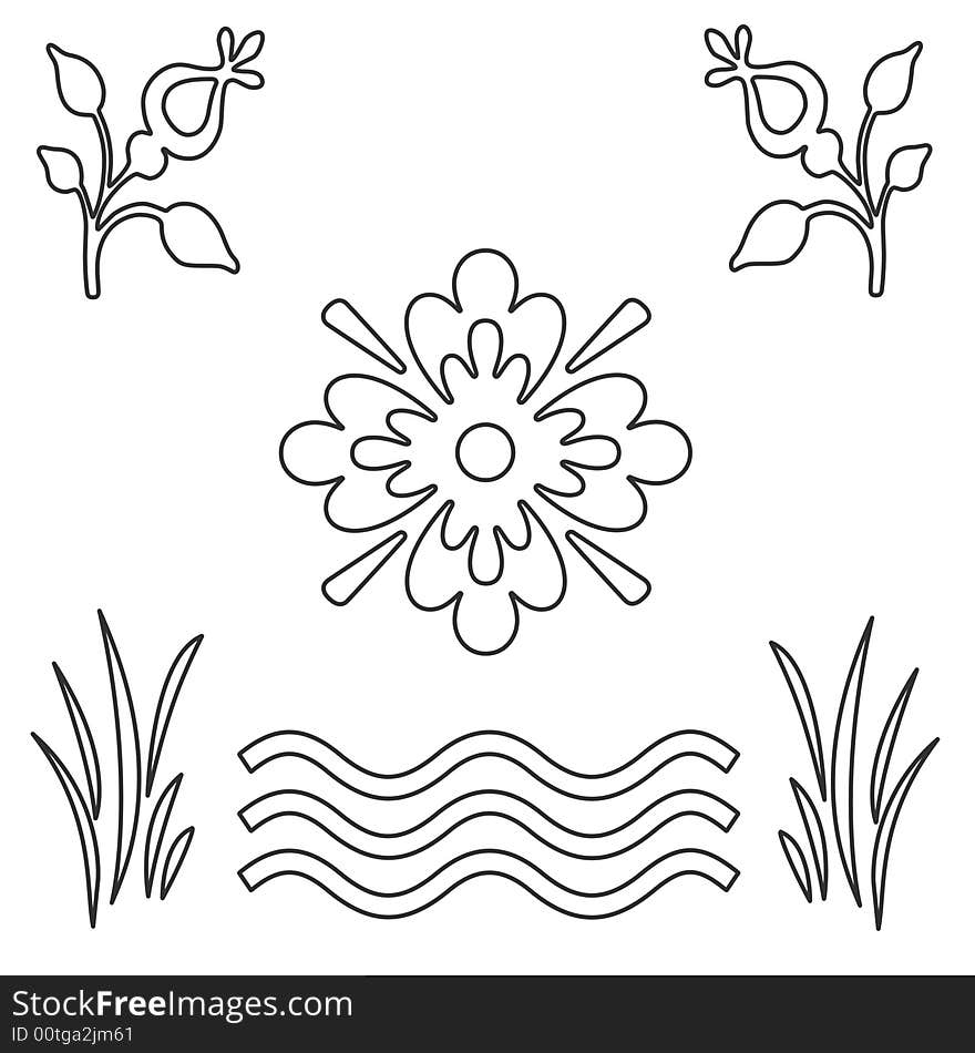 Leaves, water and flower on the white background. Leaves, water and flower on the white background