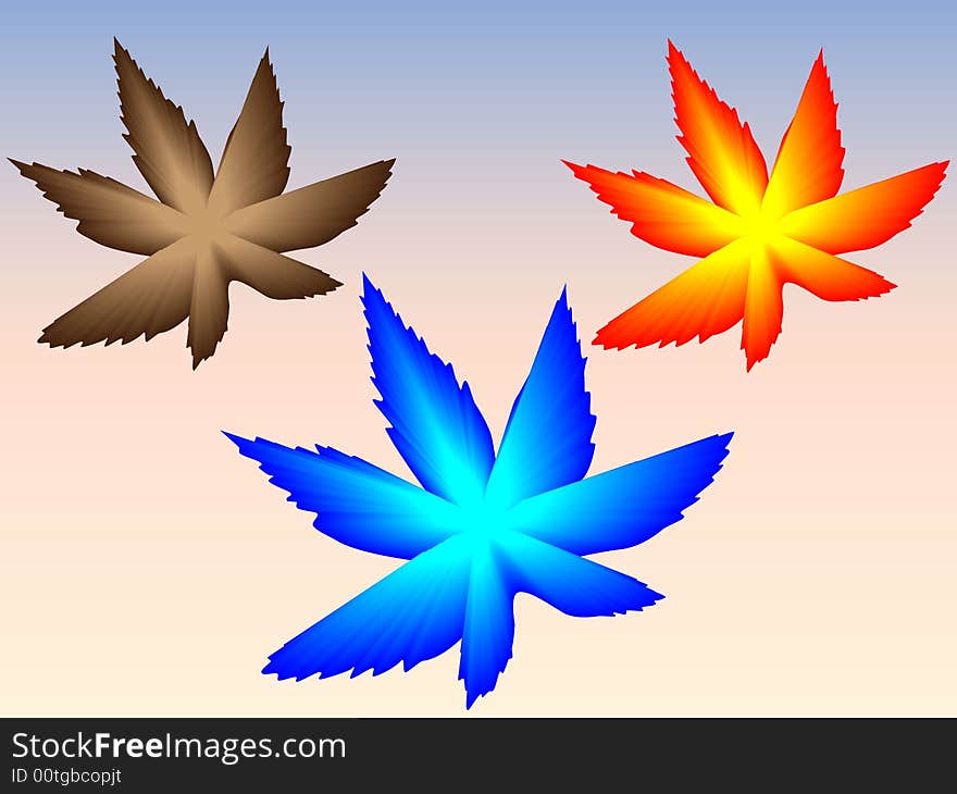 Three 3d leaf vector illustration