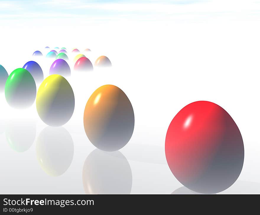 A collection of colorful Easter eggs. 3D rendering.