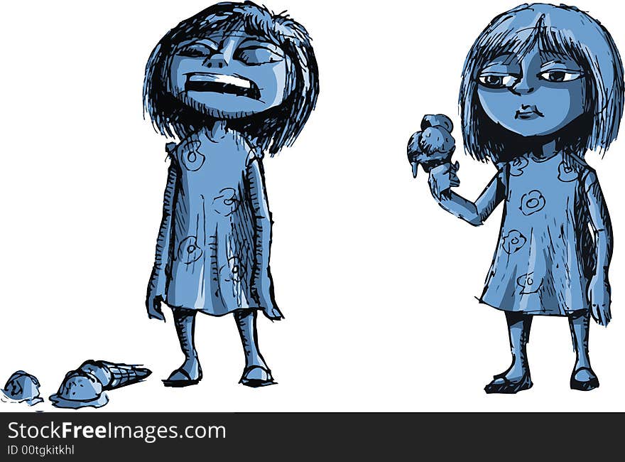 Girl with ice cream and girl crying