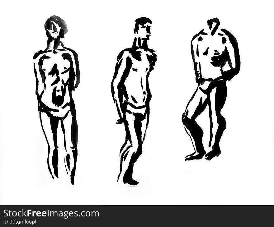 Three standing men silhouettes