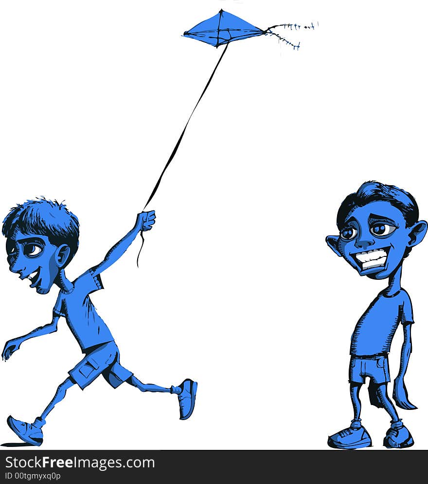 Sad boy and boy flying kite