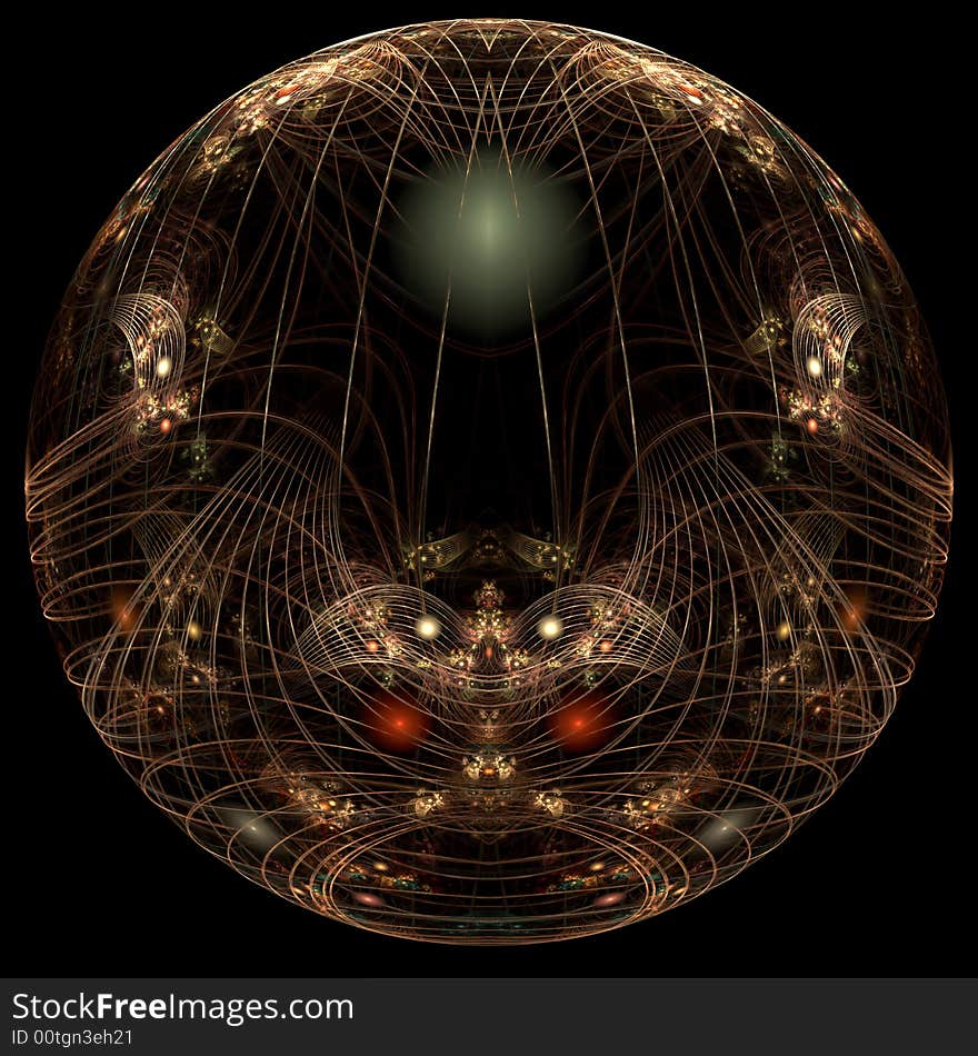 Abstract fractal image resembling a jeweled filigree orb