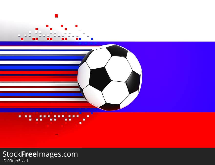 Soccer ball on background of the flag russia