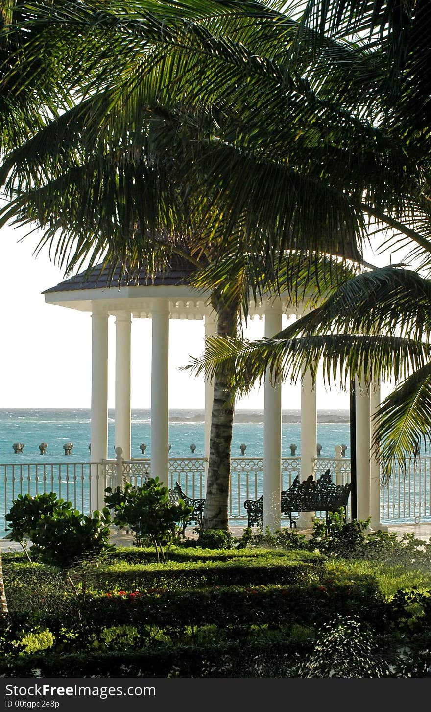 Gazebo , ocean, palms garden